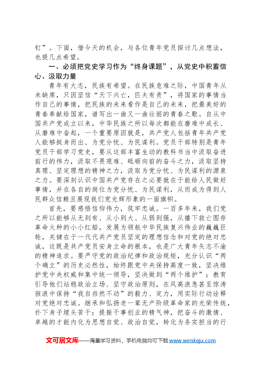 在迎“七一”庆祝建党103周年青年党员干部交流座谈会上的讲话提纲.docx,第2页预览