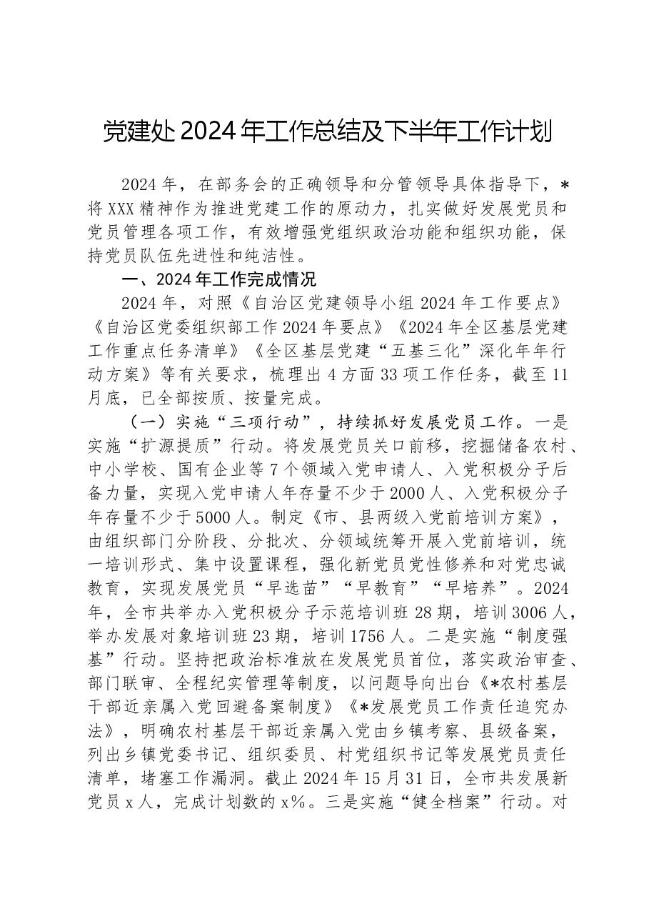 党建处2024年工作总结及下半年工作计划.docx,第1页预览