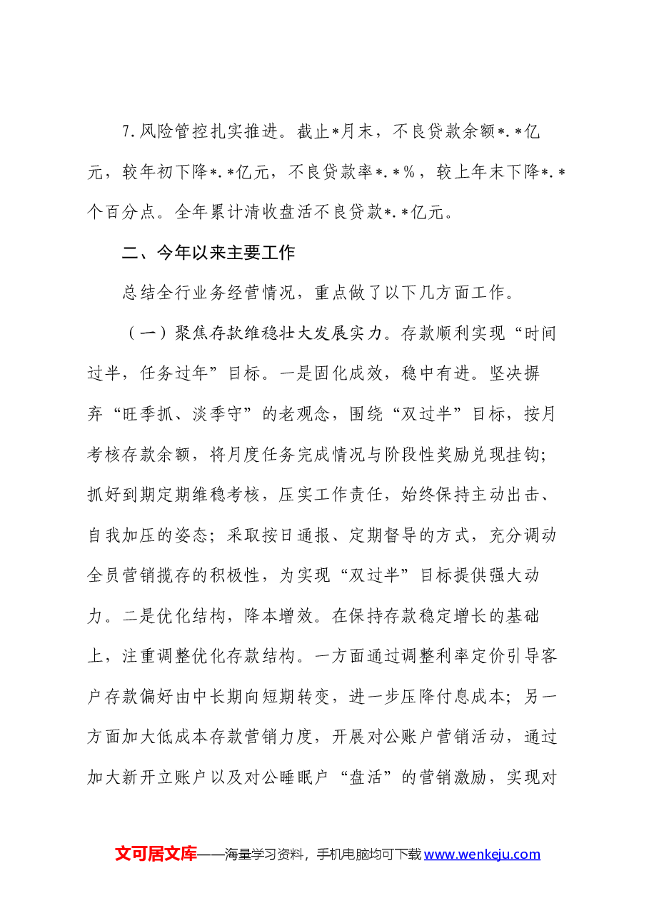 农商银行2024年上半年工作总结和下半年工作打算.docx,第3页预览