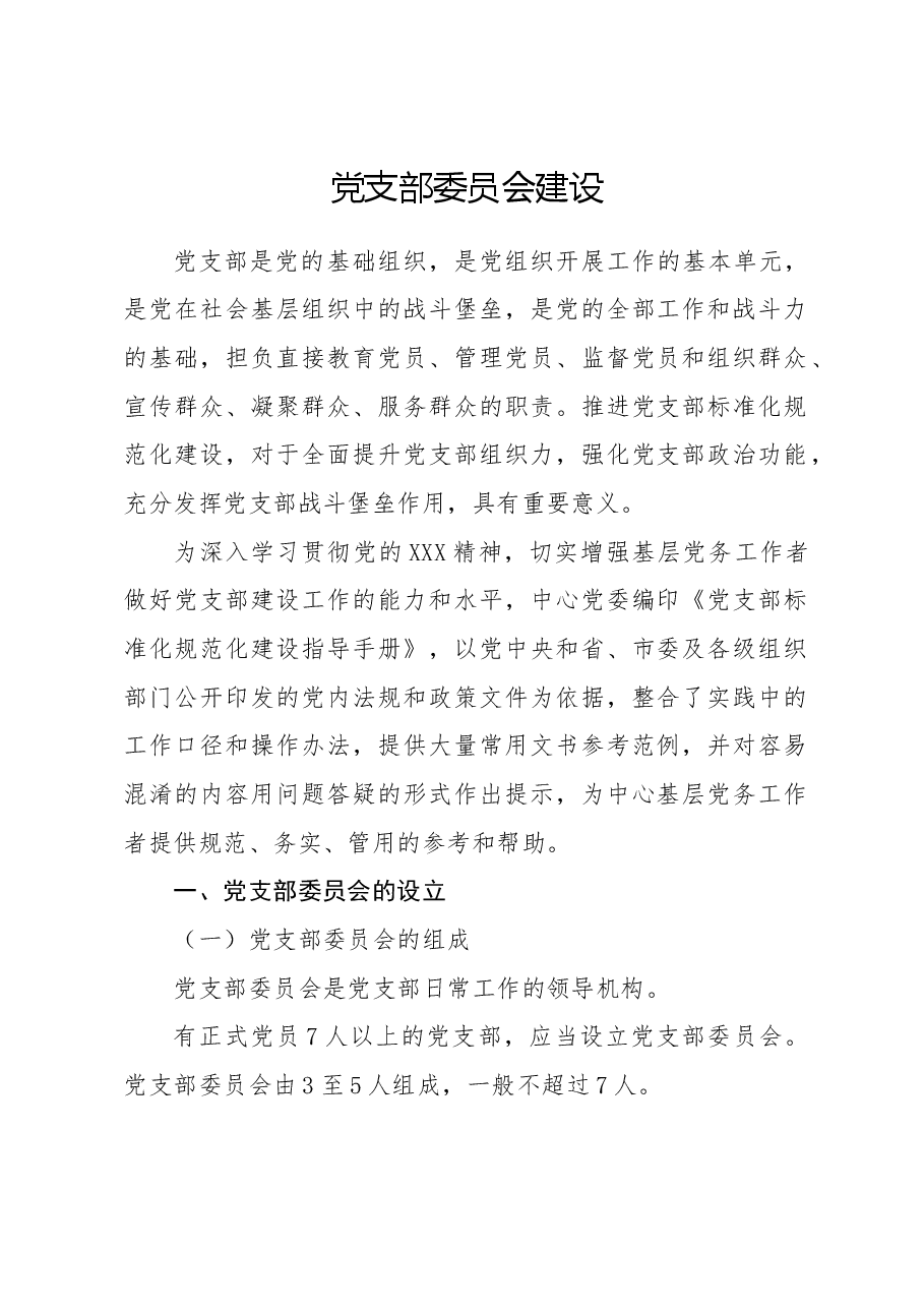 党建标准化培训党课ppt+讲稿：党支部委员会建设.docx，第1页预览