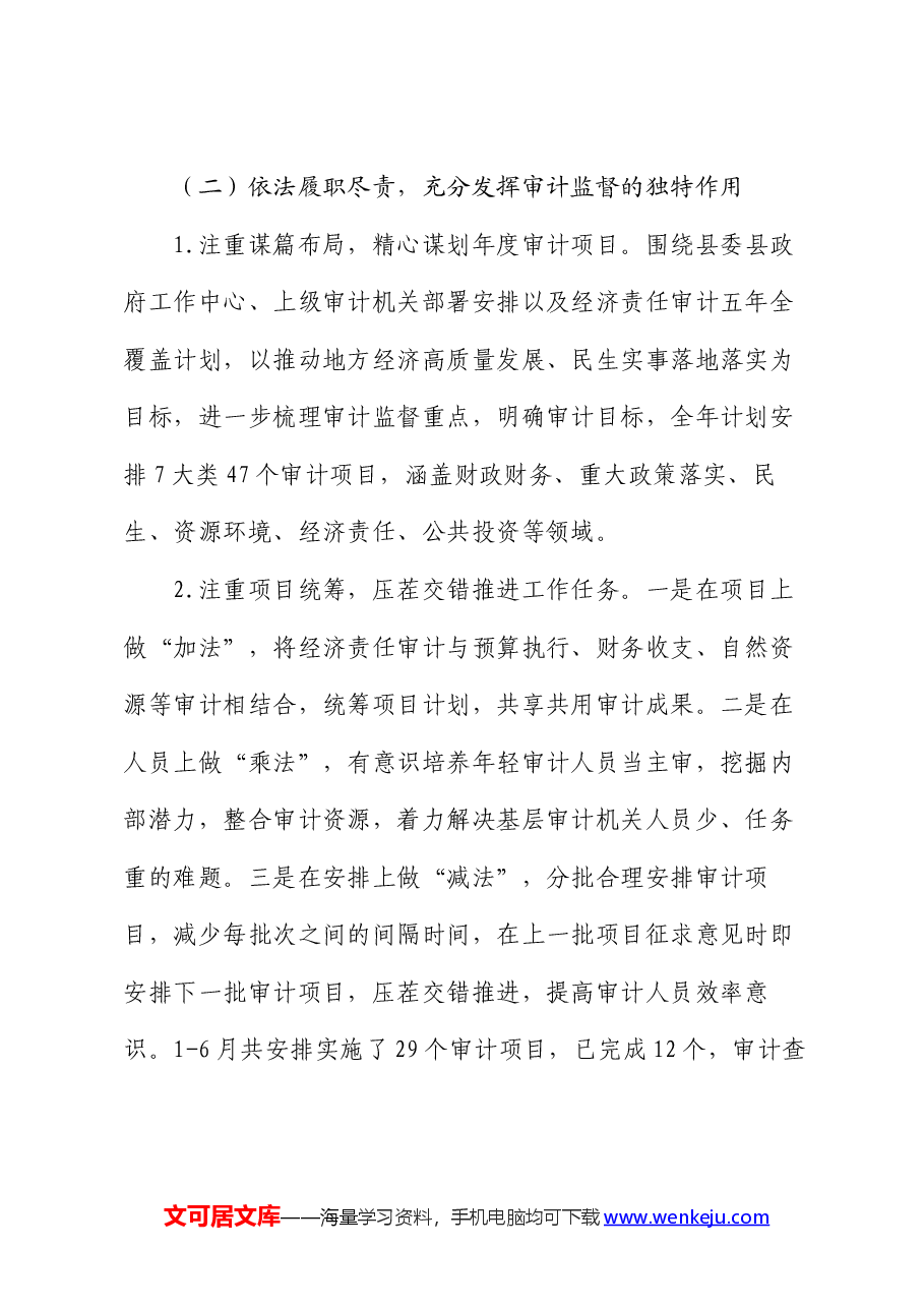 县审计局2024年度上半年工作总结.docx，第2页预览