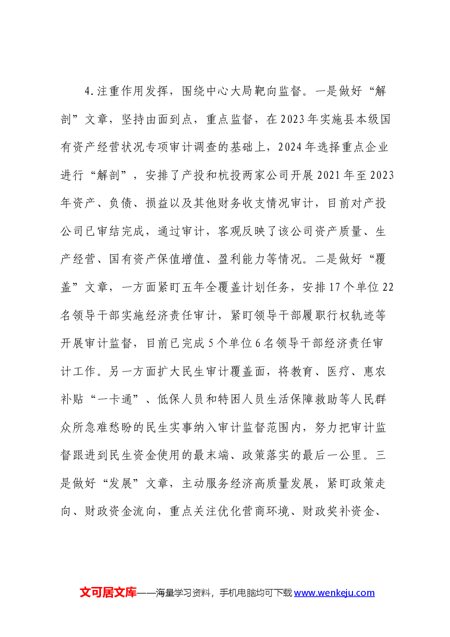 县审计局2024年度上半年工作总结.docx，第4页预览