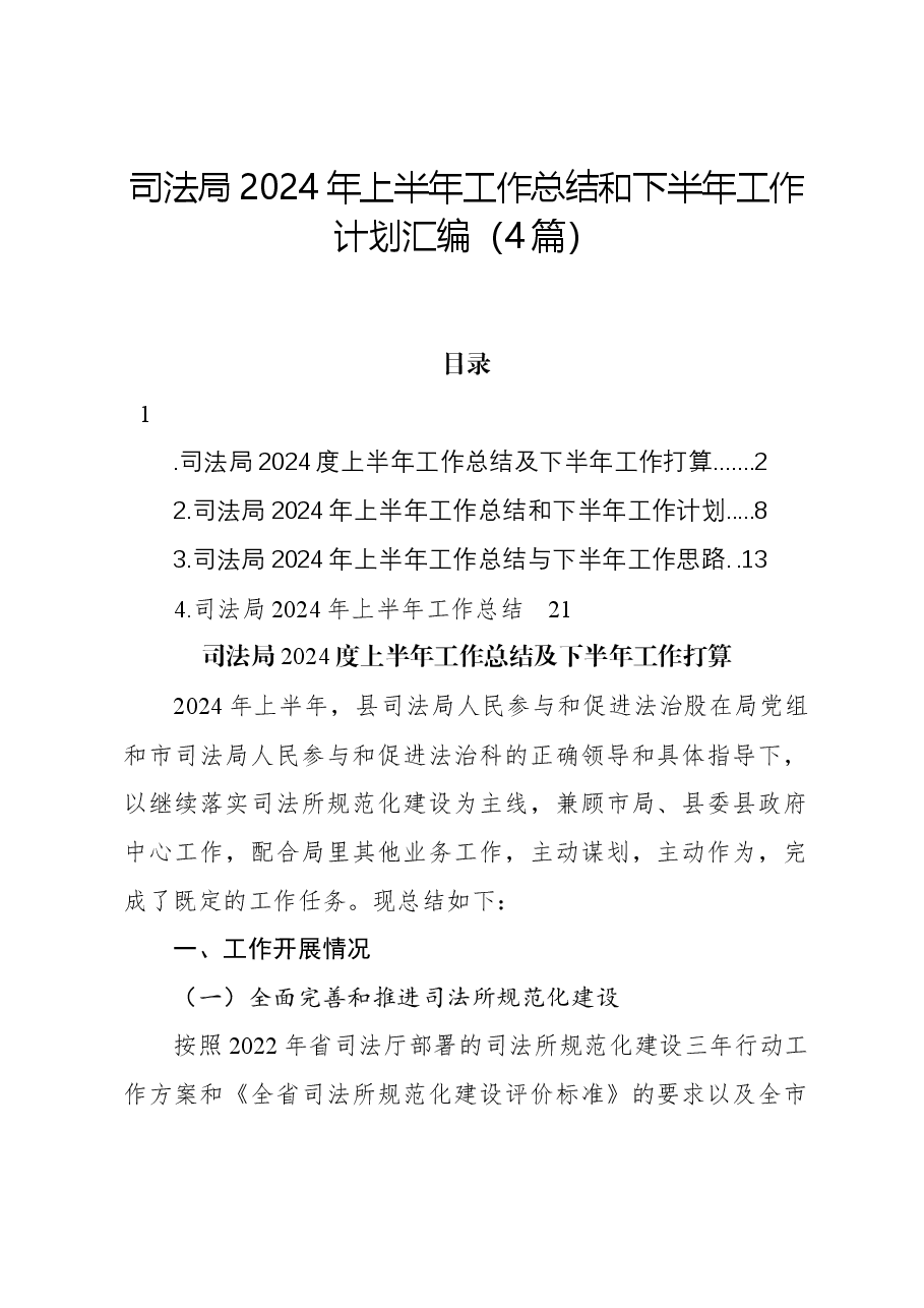 (4篇)司法局2024年上半年工作总结和下半年工作计划汇编.docx,第1页预览