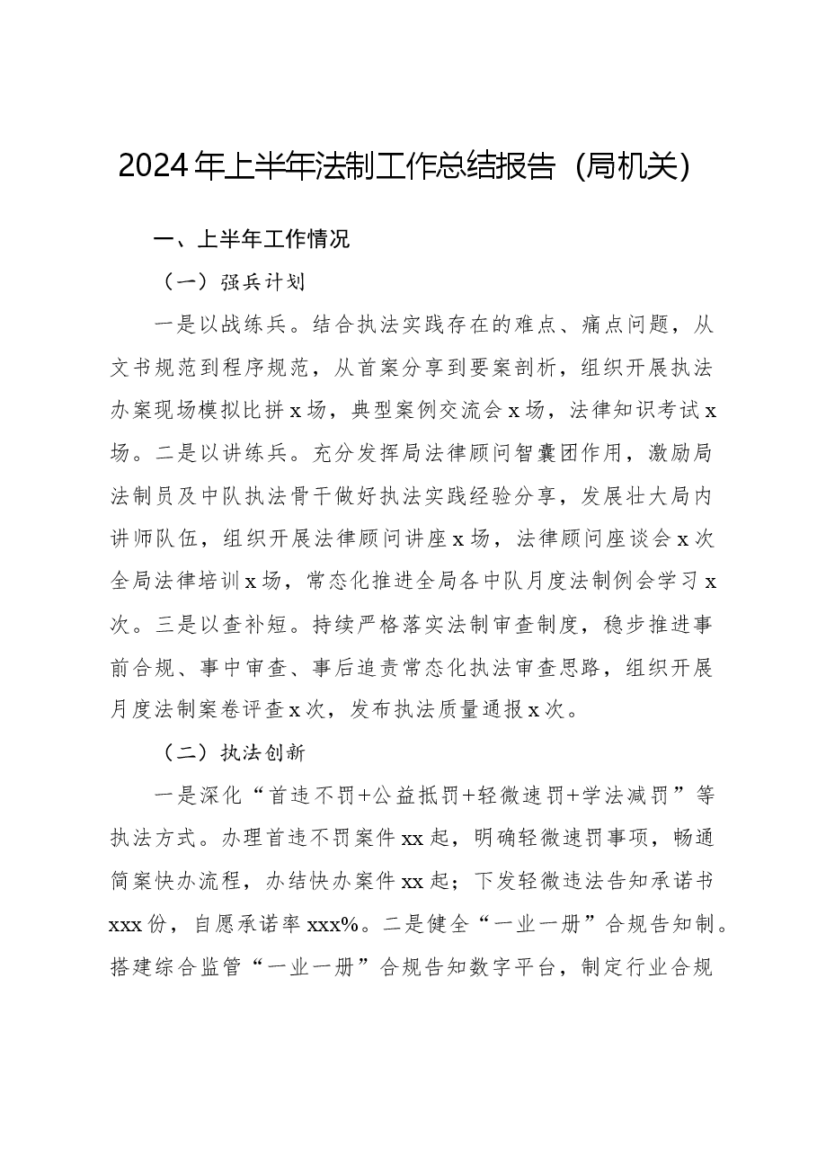 2024年上半年法制工作总结报告(局机关).docx,第1页预览