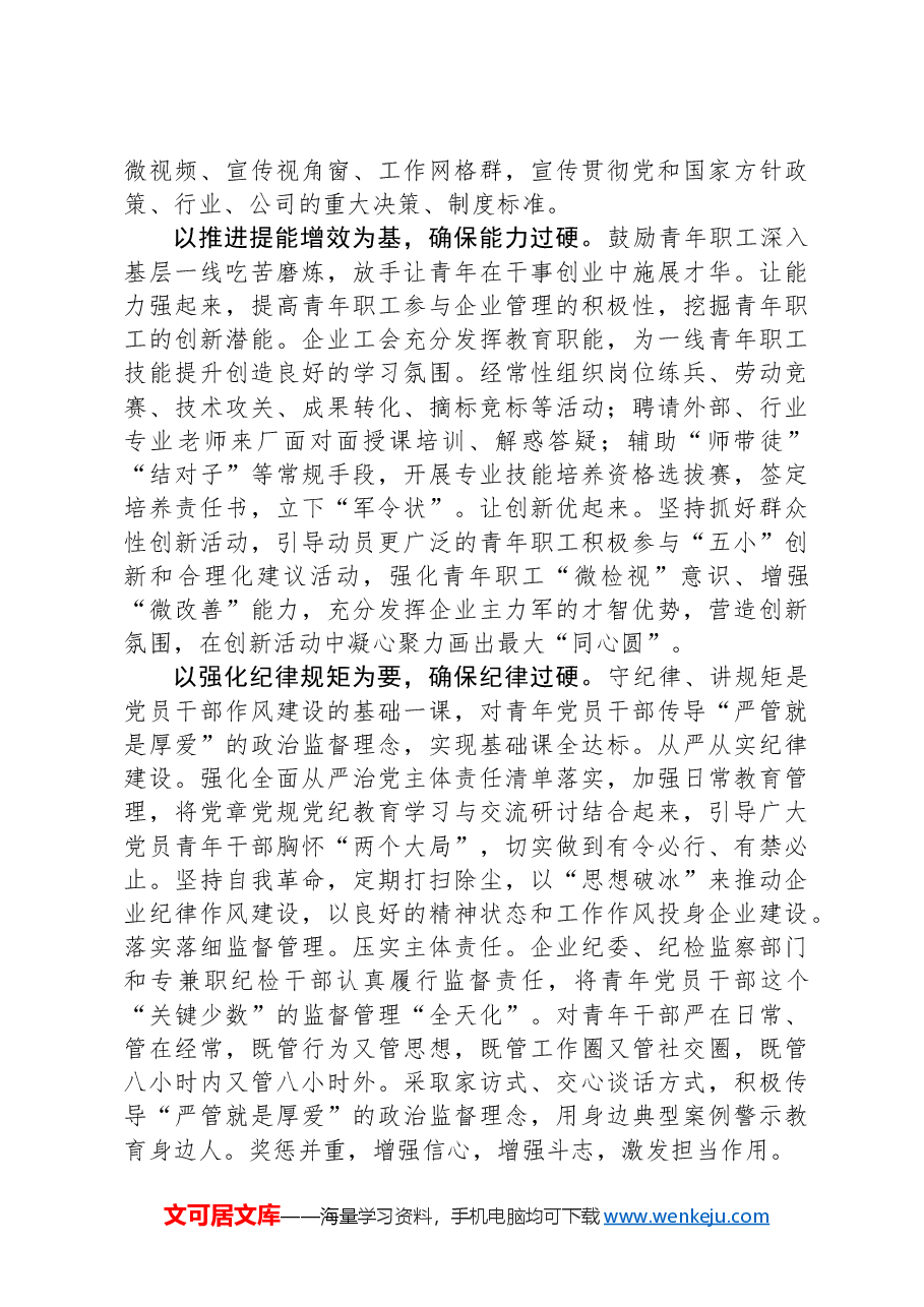 在国有企业青年职工思想政治教育和业务能力教育工作推进会上的汇报发言材料.docx,第2页预览