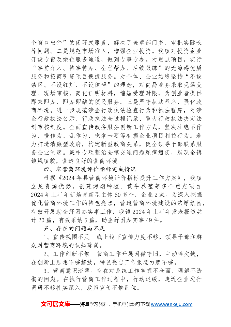 镇2024年度优化营商环境上半年工作总结及下半年工作计划.docx,第3页预览