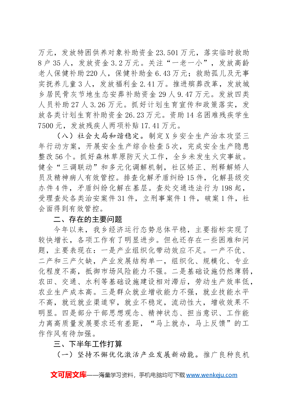 乡2024年上半年工作总结.docx,第3页预览