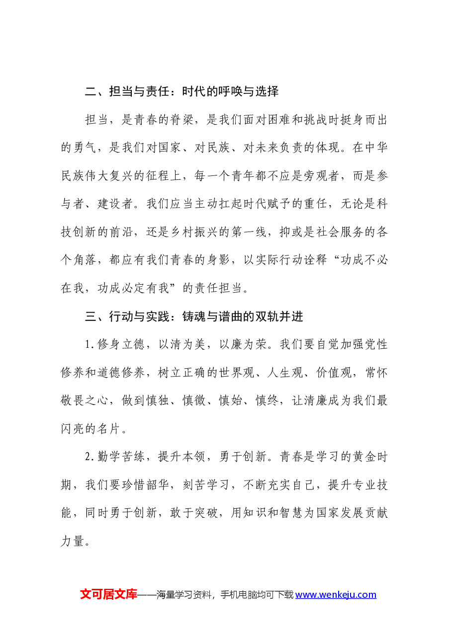演讲稿:青春铸就清廉魂,担当谱写时代歌.docx,第2页预览