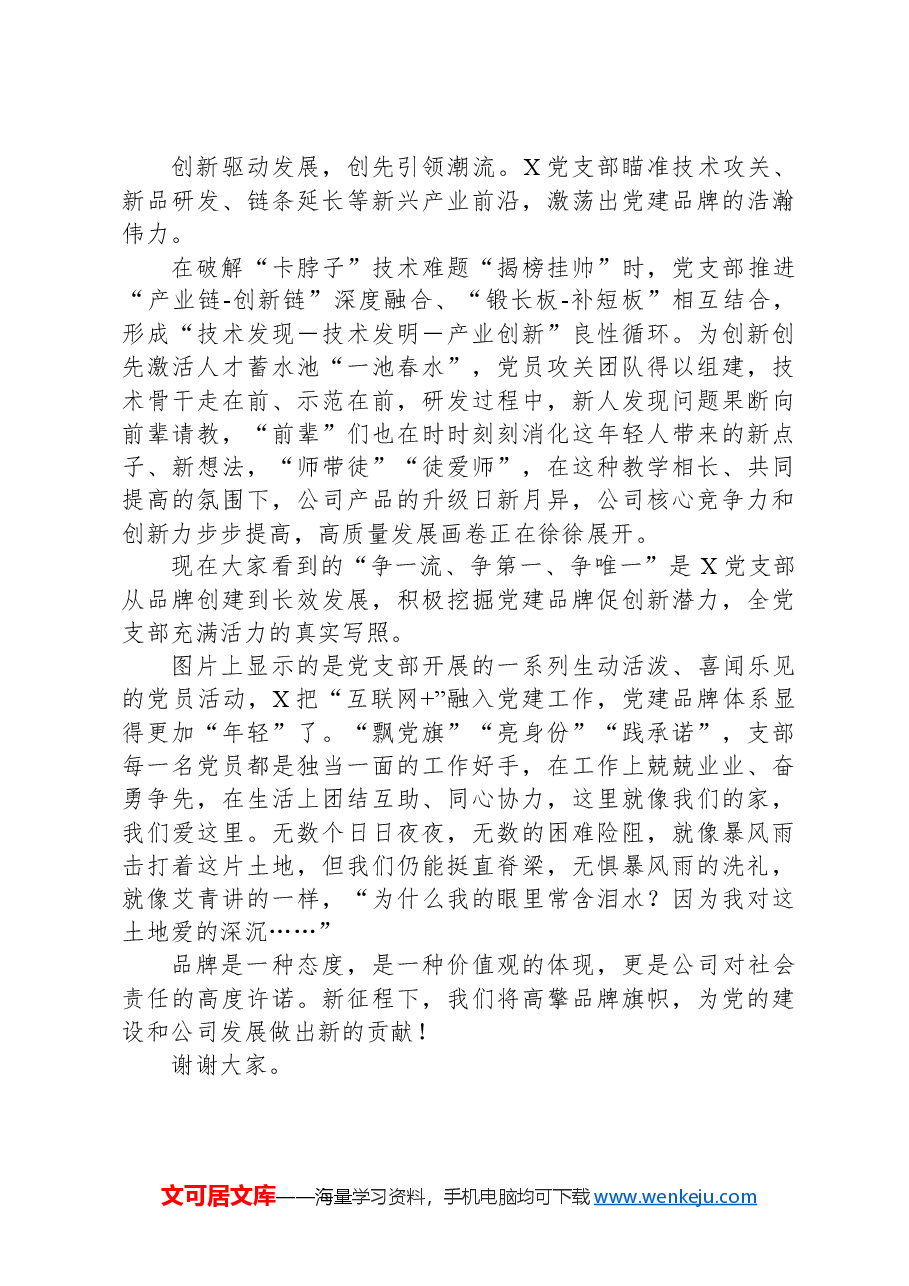国有公司党建品牌创建演讲稿.docx，第2页预览