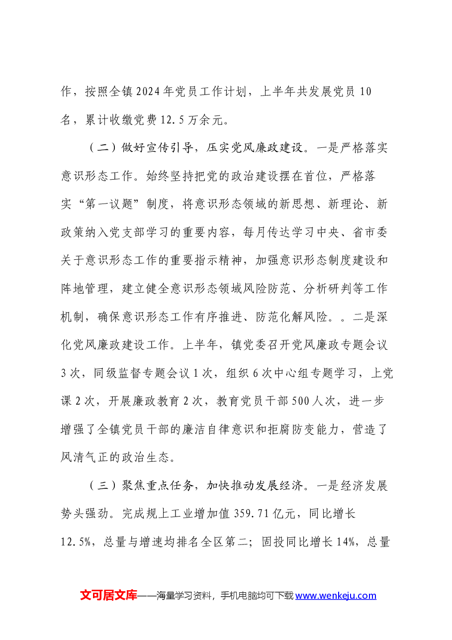 乡镇2024年上半年工作总结和下半年工作计划.docx，第2页预览