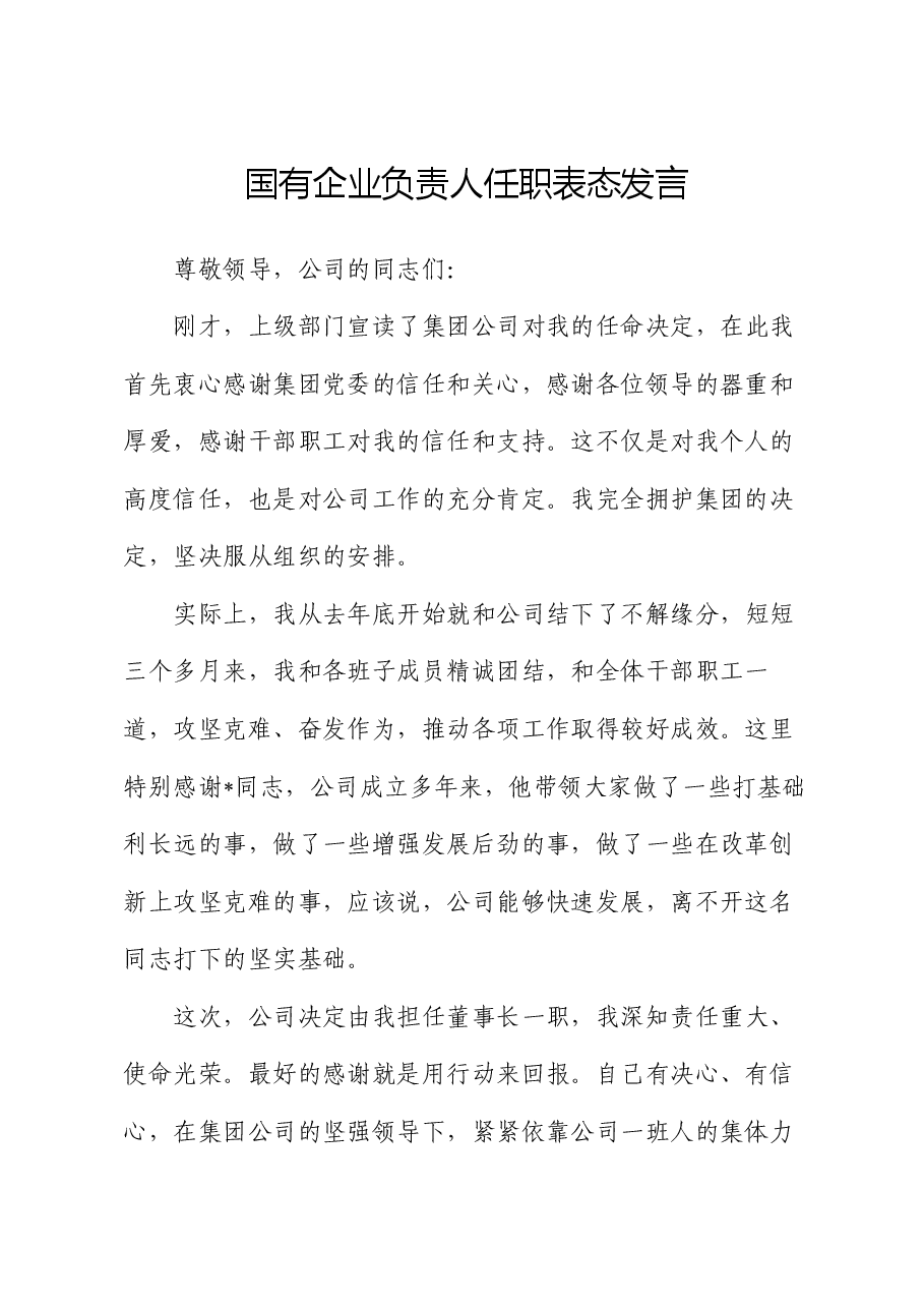 国有企业负责人任职表态发言.docx,第1页预览