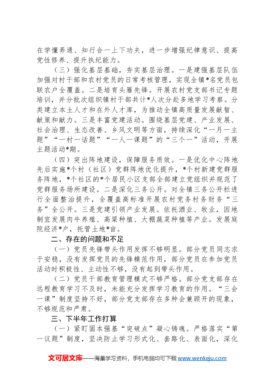乡镇2024年上半年基层党建工作总结.docx,第2页预览