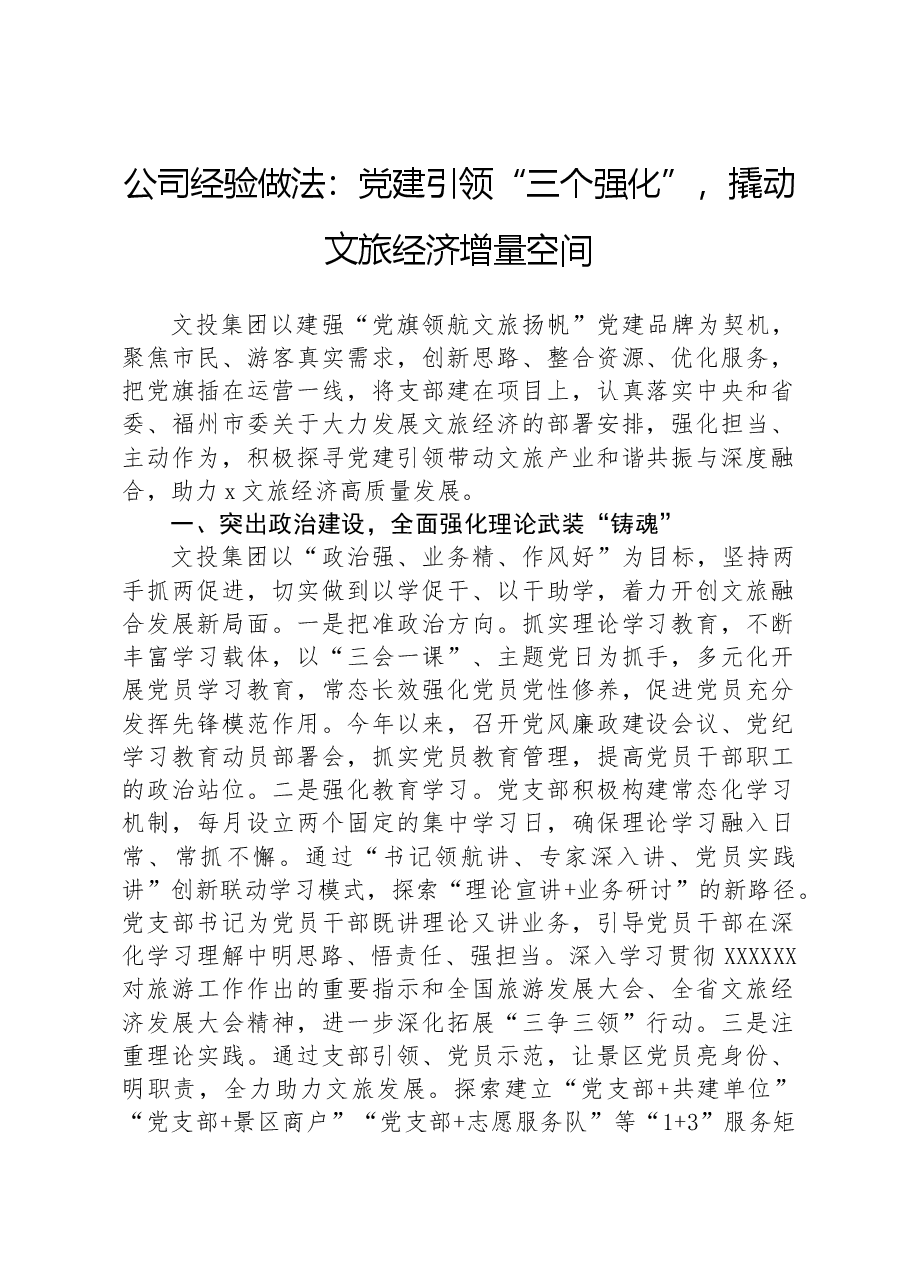 公司经验做法:党建引领“三个强化”,撬动文旅经济增量空间.docx,第1页预览