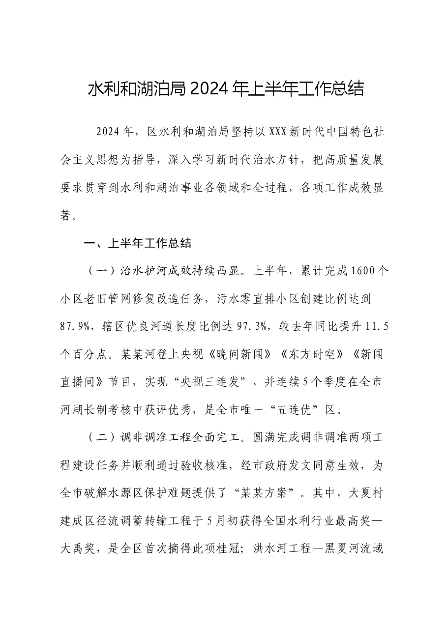 水利和湖泊局2024年上半年工作总结.docx，第1页预览