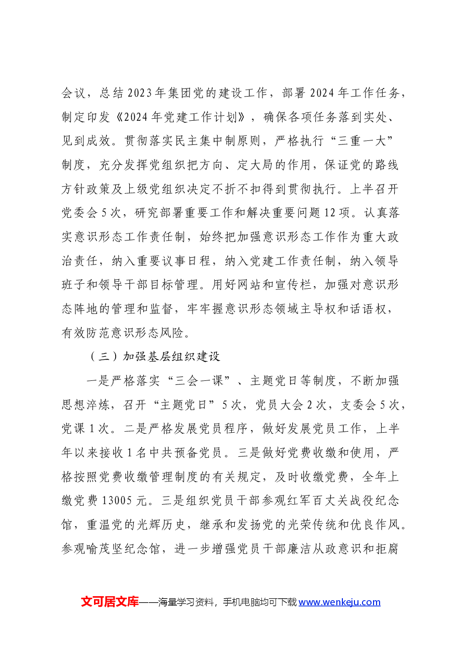 国企党委2024年半年党建工作总结.docx,第2页预览