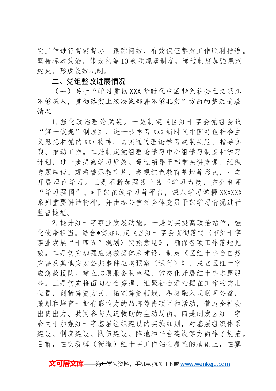 区红十字会党组关于巡察整改进展情况的报告.docx,第2页预览