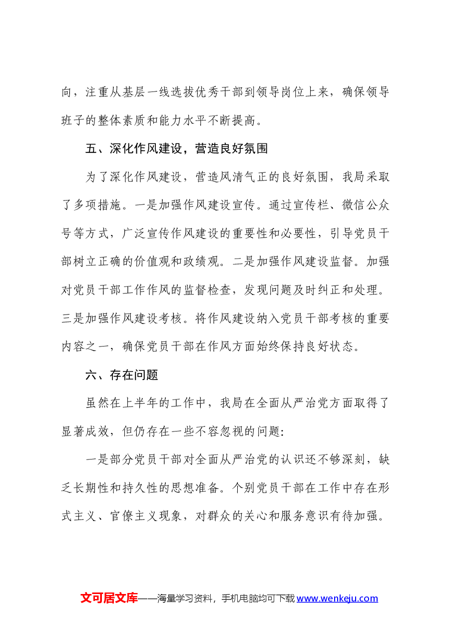 某局领导干部2024年上半年落实全面从严治党主体责任工作情况报告.docx，第4页预览