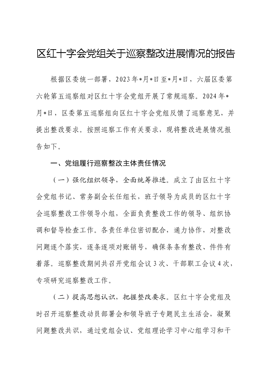 红十字会巡察整改进展情况报告.docx,第1页预览
