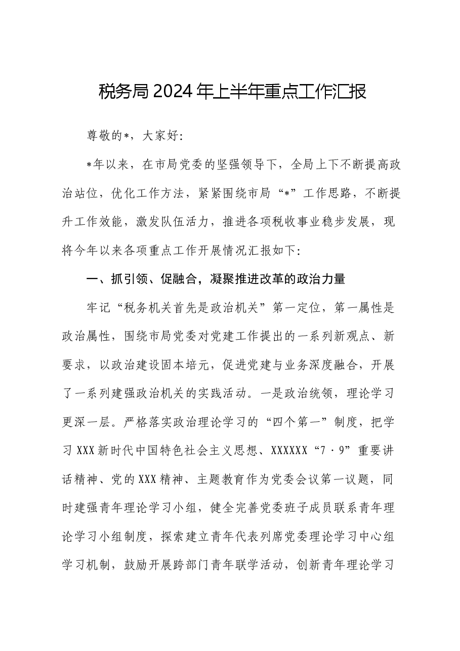 税务局2024年上半年重点工作汇报.docx,第1页预览