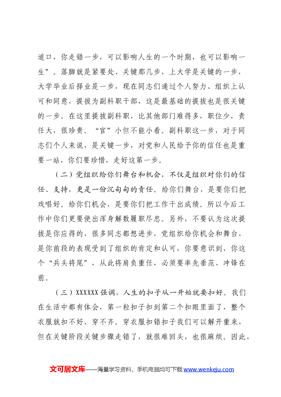 在新晋副科职干部任前谈话会上的讲话.docx,第2页预览