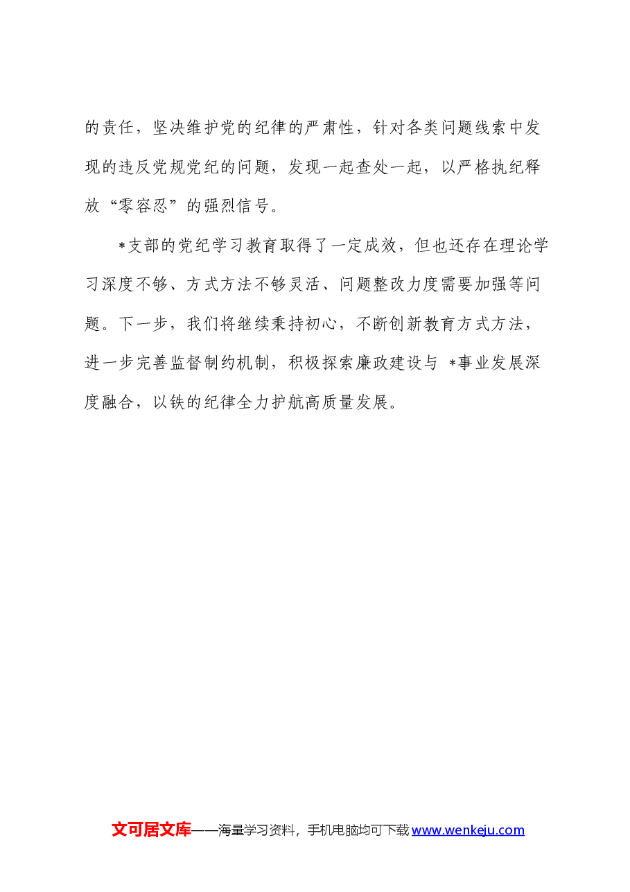 支部开展党纪学习教育工作情况总结.docx,第4页预览