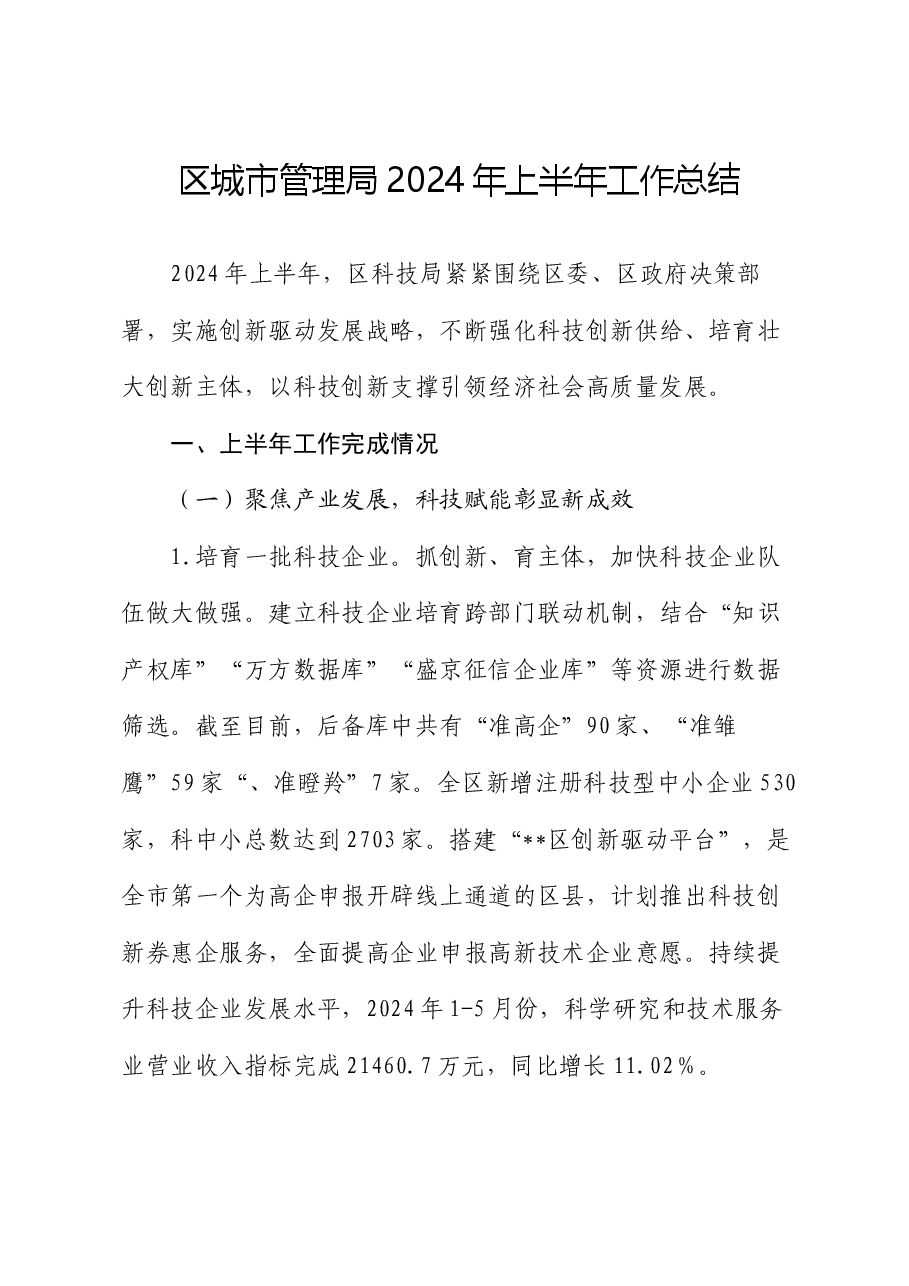 区城市管理局2024年上半年工作总结.docx,第1页预览