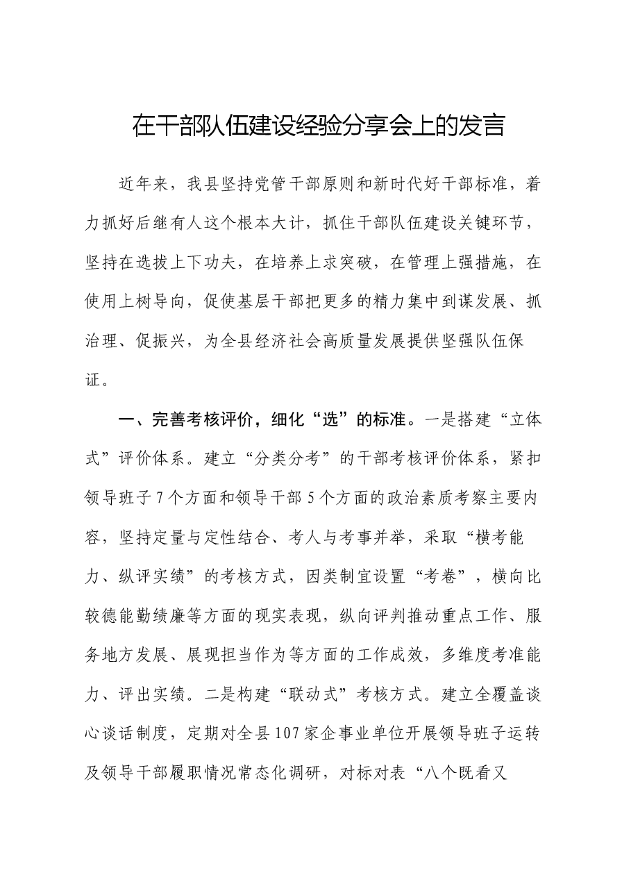 在干部队伍建设经验分享会上的发言.docx,第1页预览