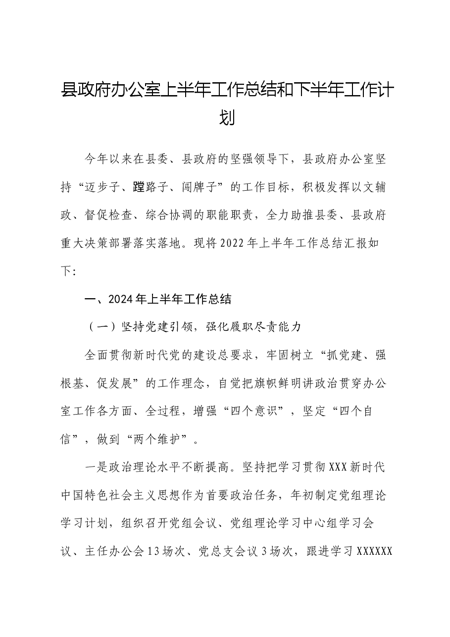 县政府办公室上半年工作总结和下半年工作计划.docx,第1页预览