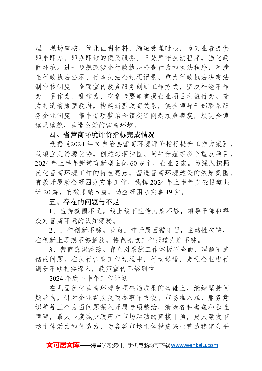 X镇2024年度优化营商环境上半年工作总结及下半年工作计划.docx,第3页预览