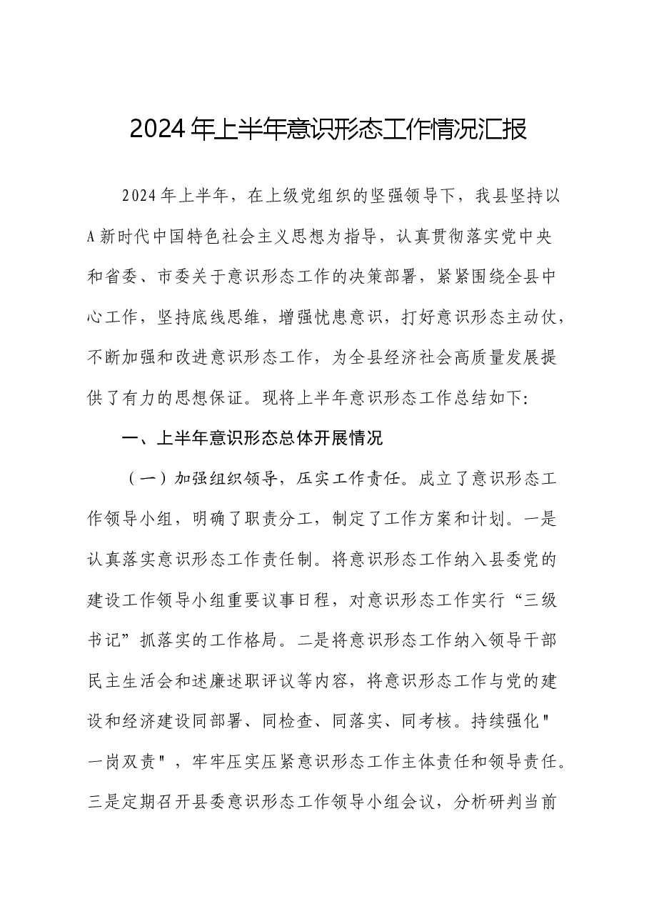 2024年上半年意识形态工作总结汇报.docx,第1页预览