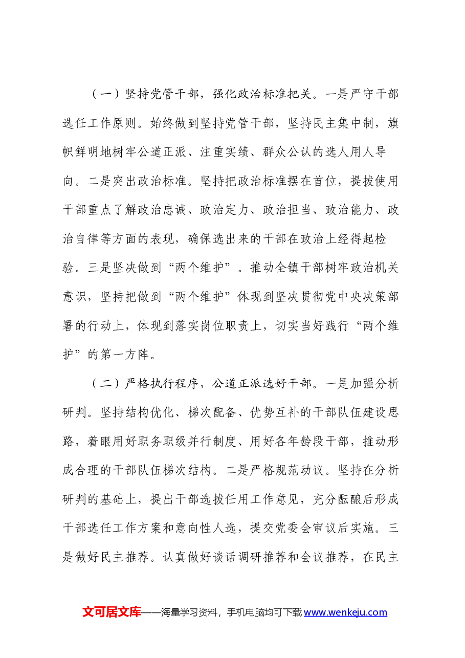 镇关于选人用人工作情况的报告.docx,第2页预览