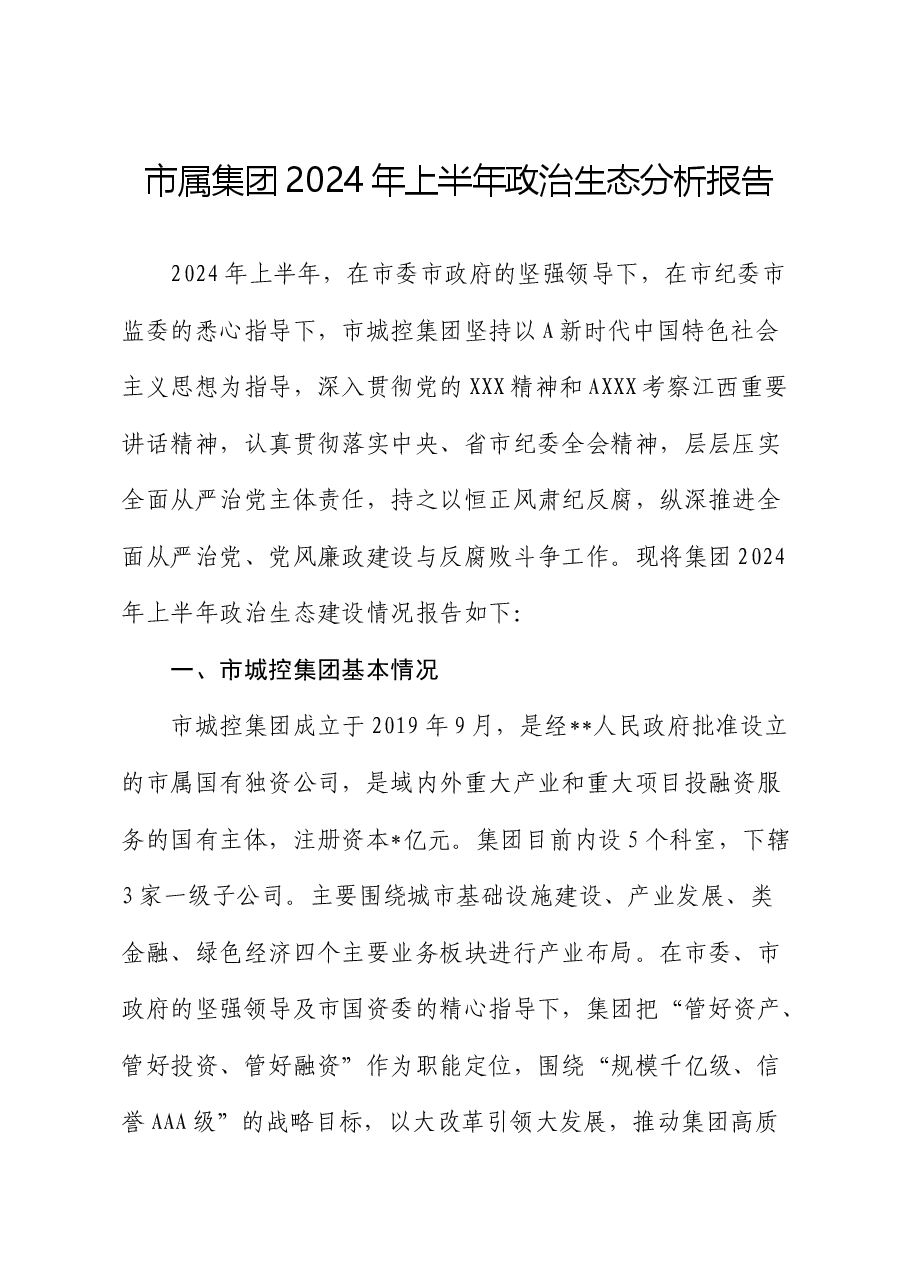 公司2024年上半年政治生态分析报告.docx,第1页预览