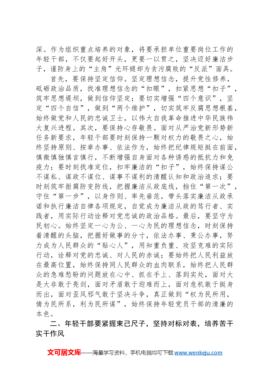 在青年干部话清廉交流会上的发言提纲.docx,第2页预览