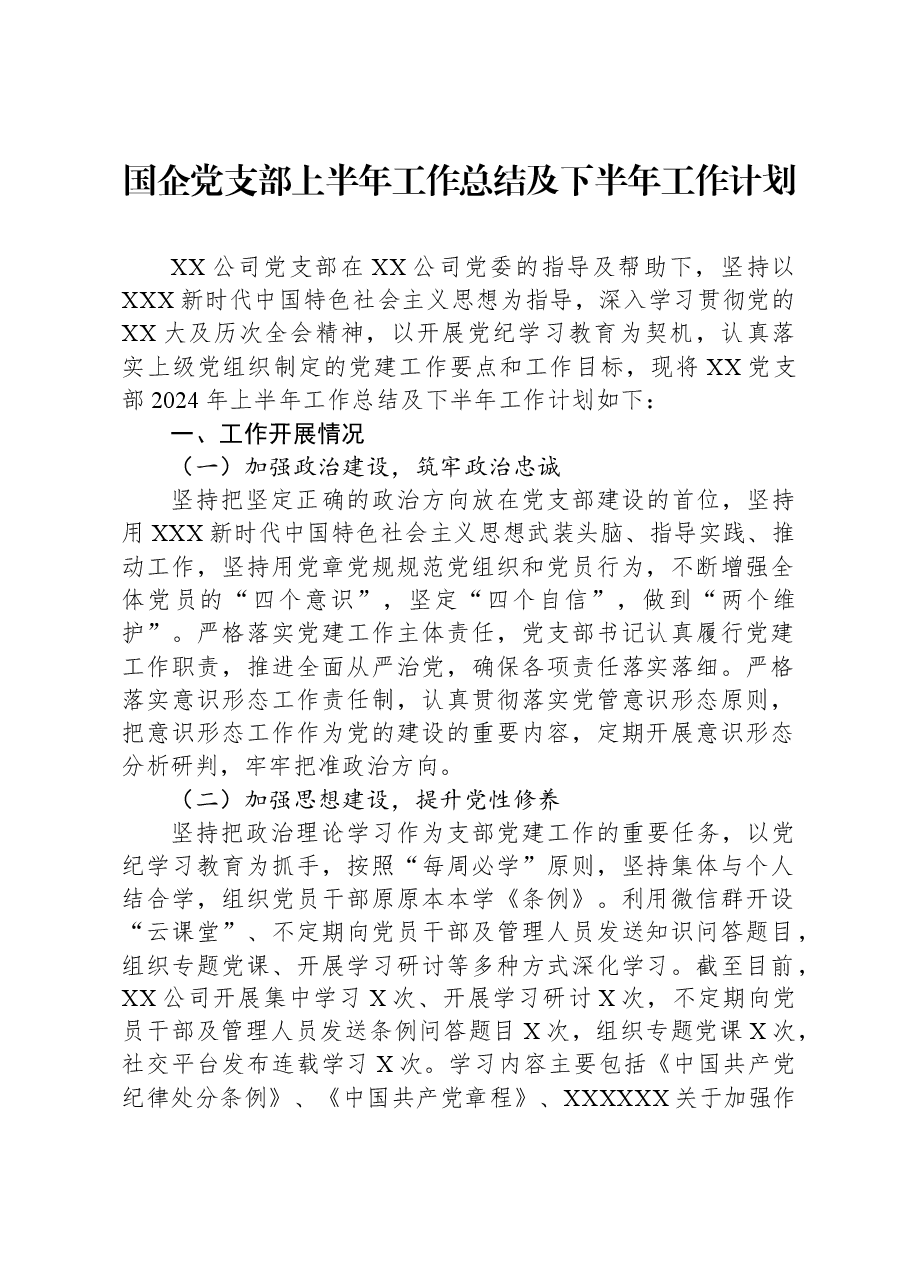 国企党支部上半年工作总结及下半年工作计划.docx,第1页预览