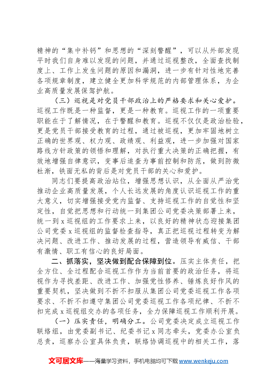 在集团公司党委巡视公司党委巡视迎检会上的讲话.docx,第2页预览