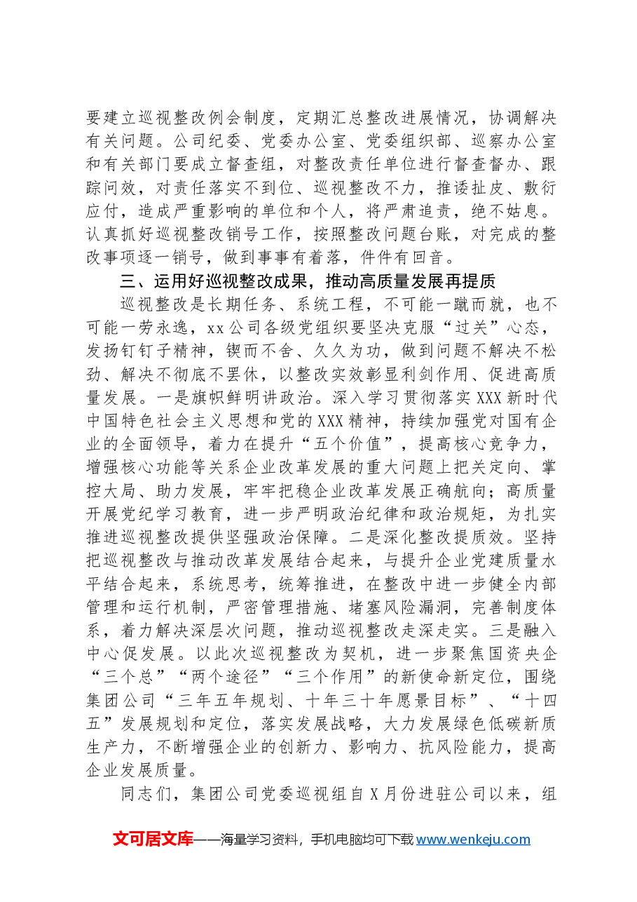 在集团公司党委巡视公司党委反馈会上的表态发言.docx,第3页预览