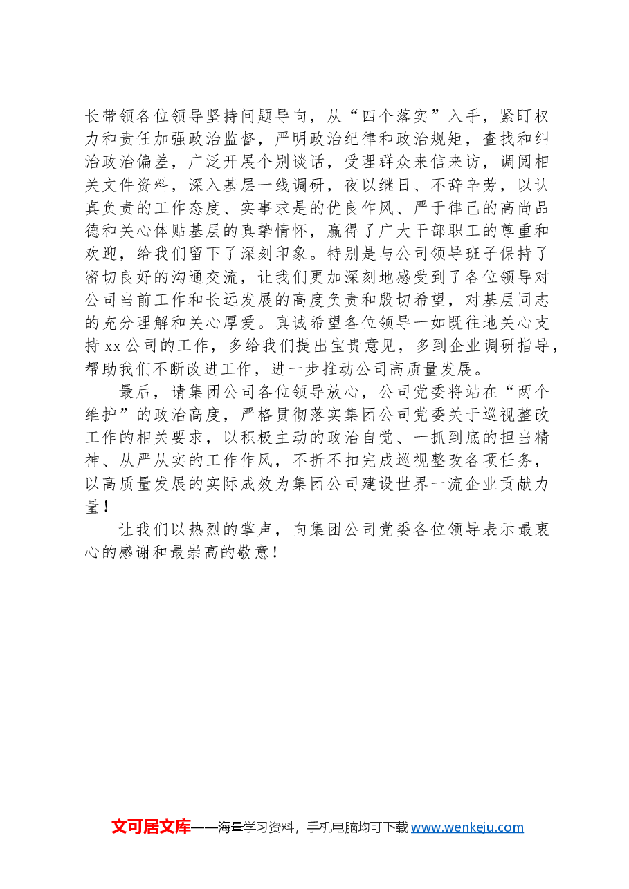 在集团公司党委巡视公司党委反馈会上的表态发言.docx,第4页预览