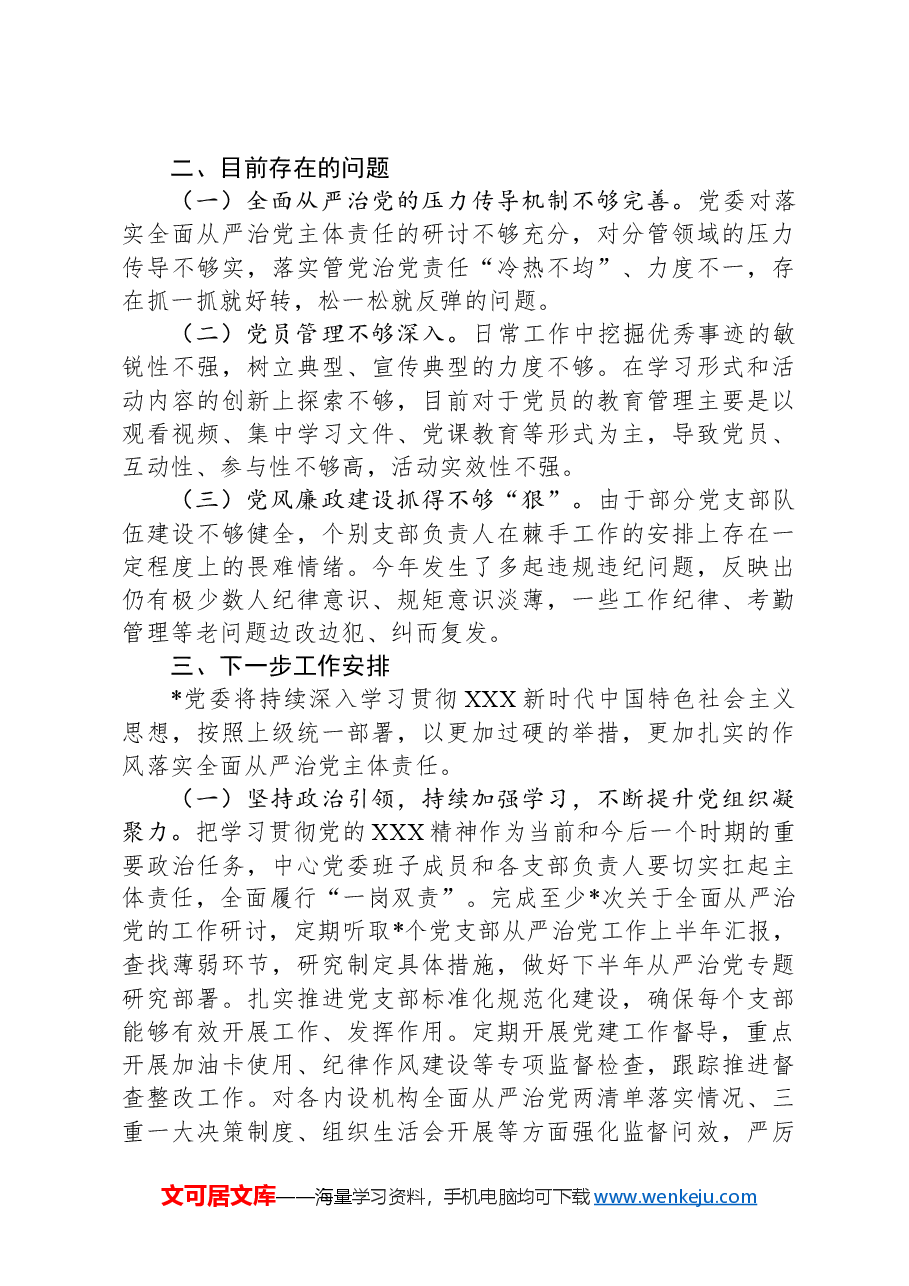 2024年上半年落实全面从严治党主体责任的情况报告.docx,第3页预览