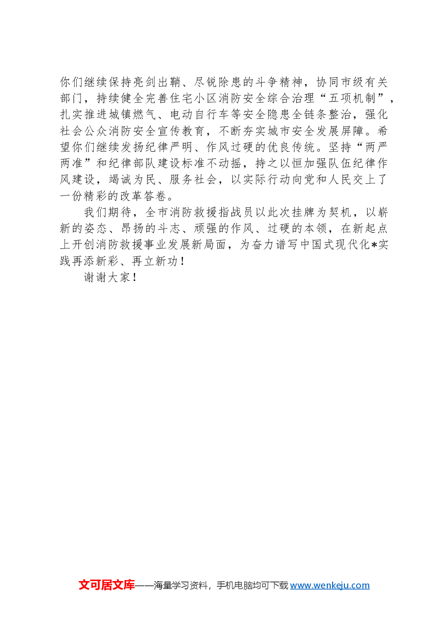 在某市消防救援支队加挂“消防救援局”牌子仪式上的讲话.docx,第2页预览