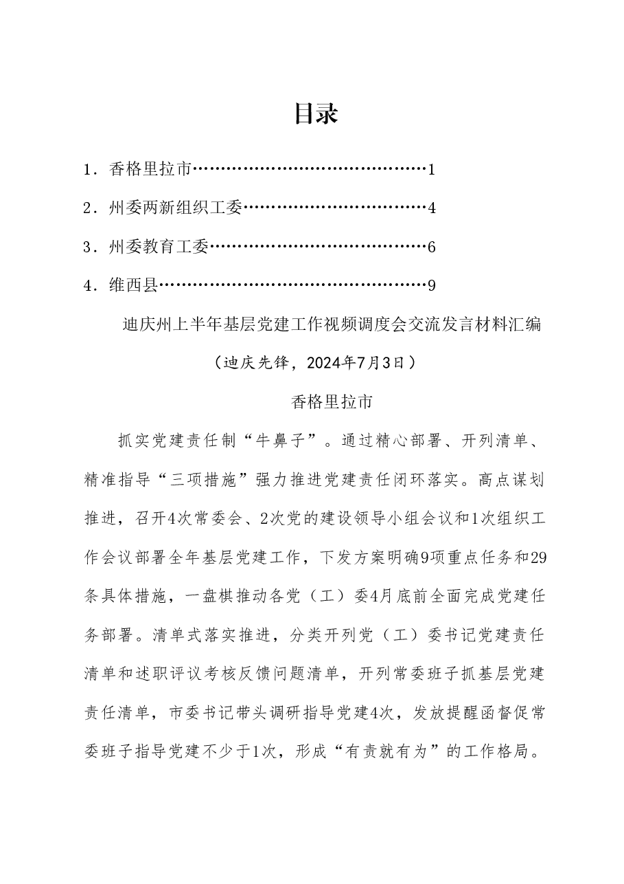 （4篇）迪庆州上半年基层党建工作视频调度会交流发言材料汇编（党建工作总结）.doc，第1页预览