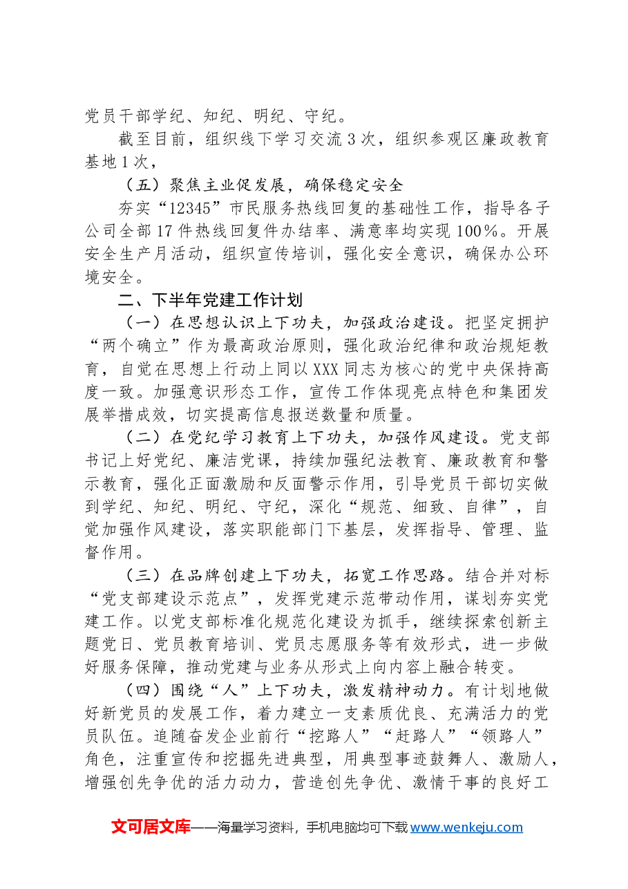 某国有企业党支部2024年上半年党建工作总结和下半年工作计划.docx,第3页预览