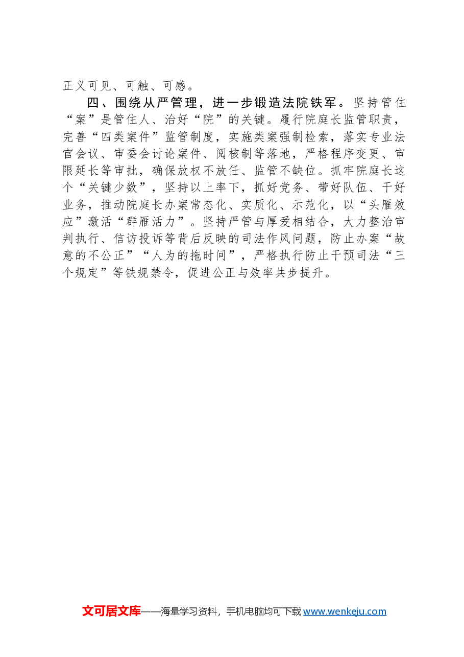 区人民法院党组书记、院长研讨发言：聚焦“公正与效率”维护公平和正义.docx，第3页预览