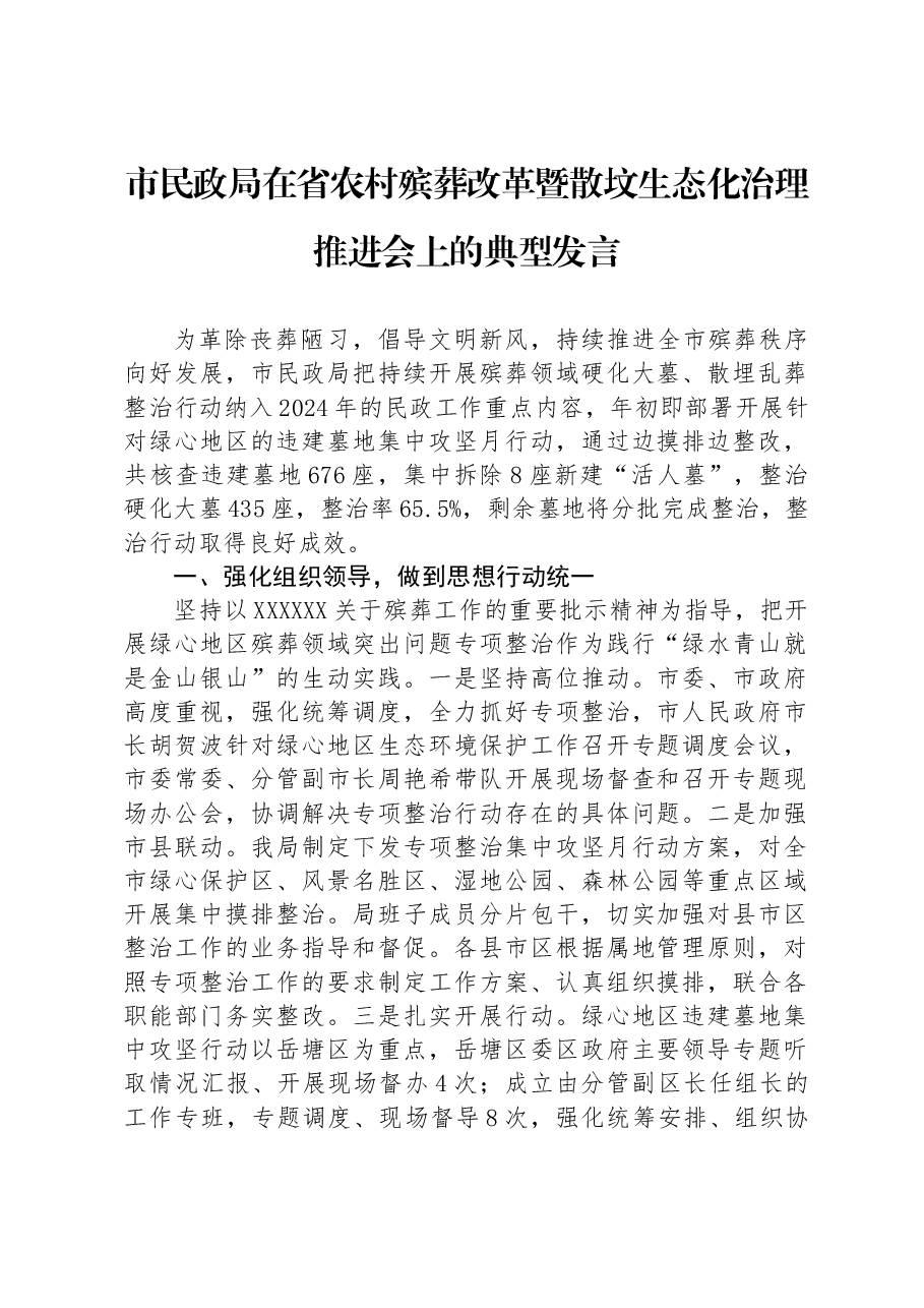 市民政局在省农村殡葬改革暨散坟生态化治理推进会上的典型发言.docx,第1页预览