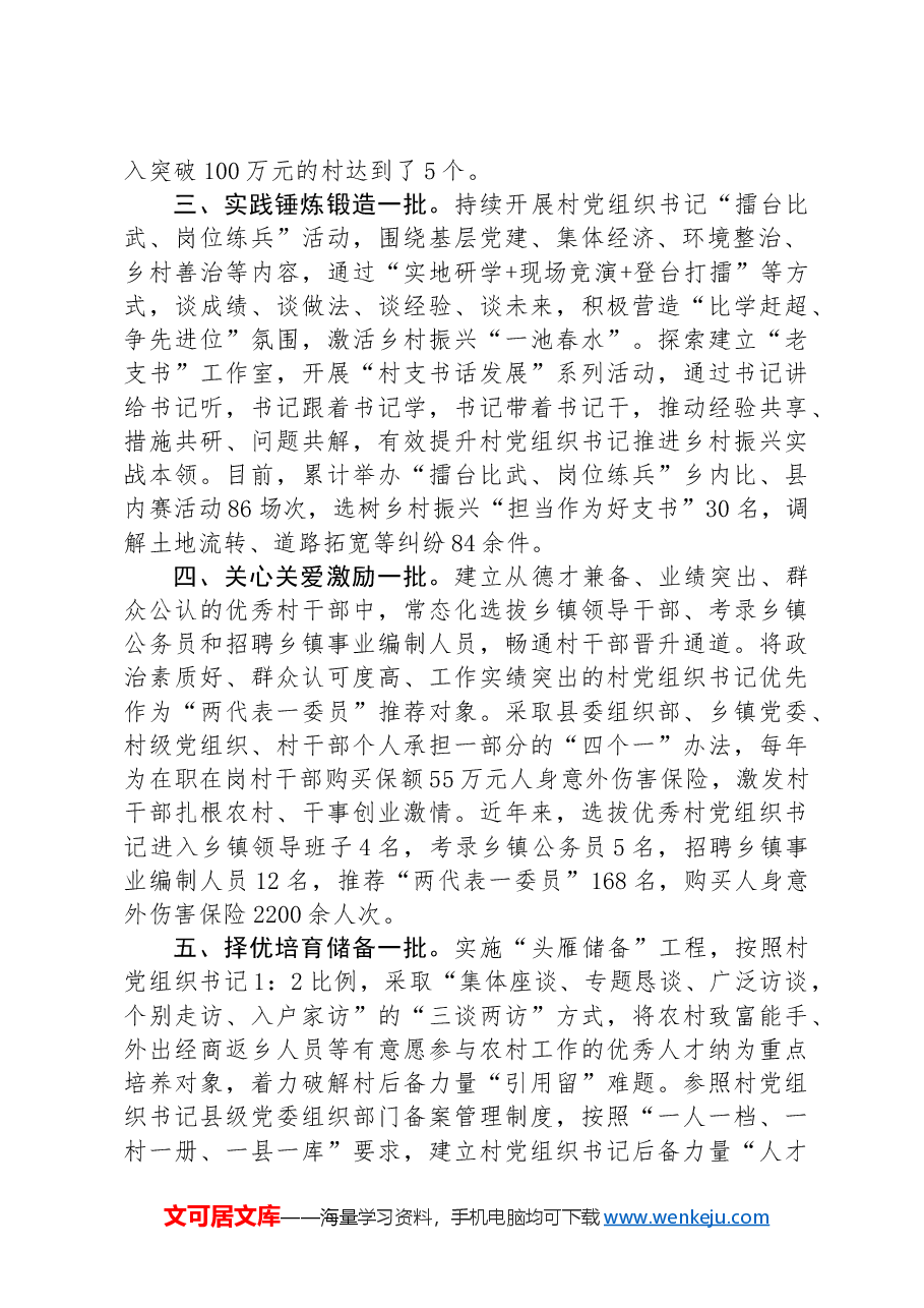 县委书记在全市村党组织书记队伍建设专项推进会上的交流发言.docx,第2页预览