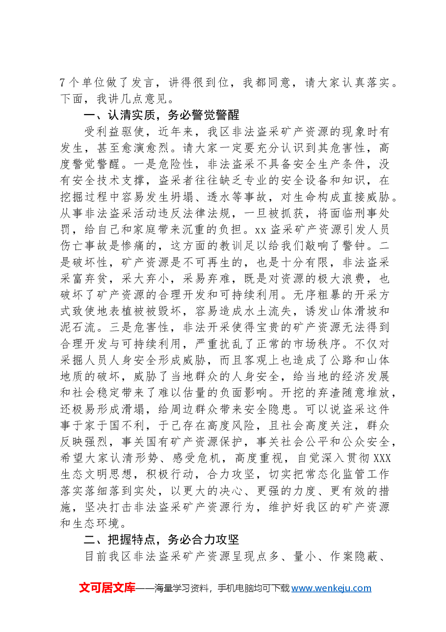 在打击非法盗采矿产资源整治工作会上的讲话.docx,第2页预览