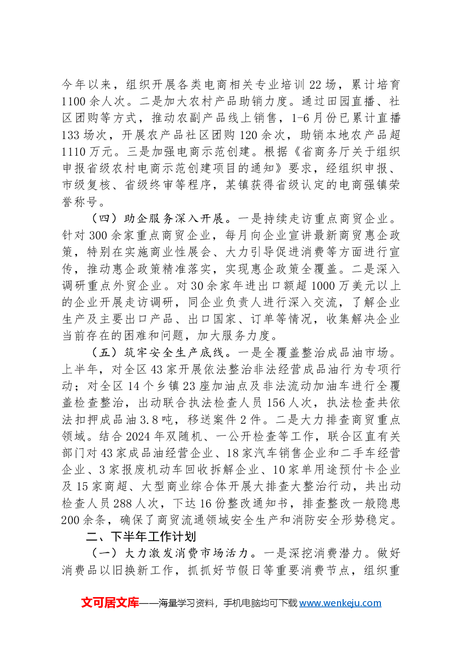 商务局2024年上半年工作总结和下半年工作计划.docx,第2页预览