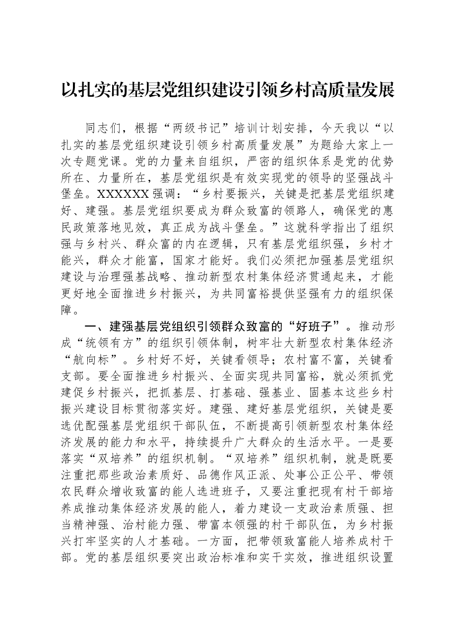 以扎实的基层党组织建设引领乡村高质量发展.docx,第1页预览