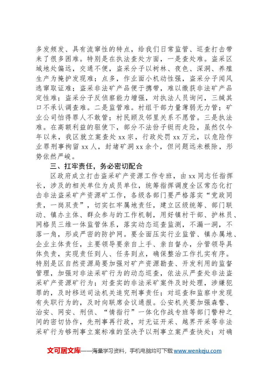 在打击非法盗采矿产资源整治工作会上的讲话.docx,第3页预览