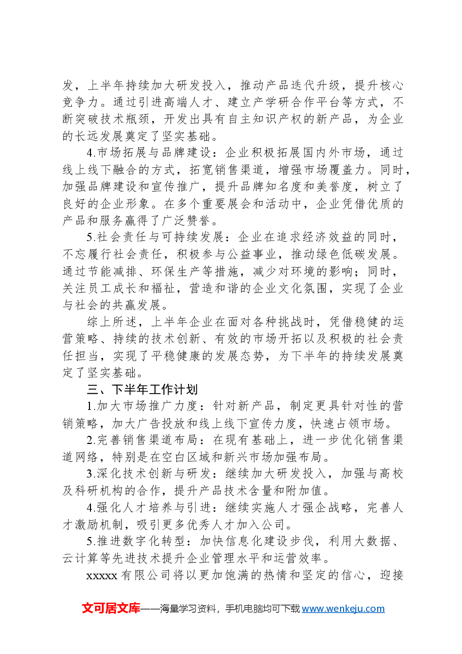 xxxxx有限公司2024年上半年工作进展总结及下半年工作计划.docx,第3页预览