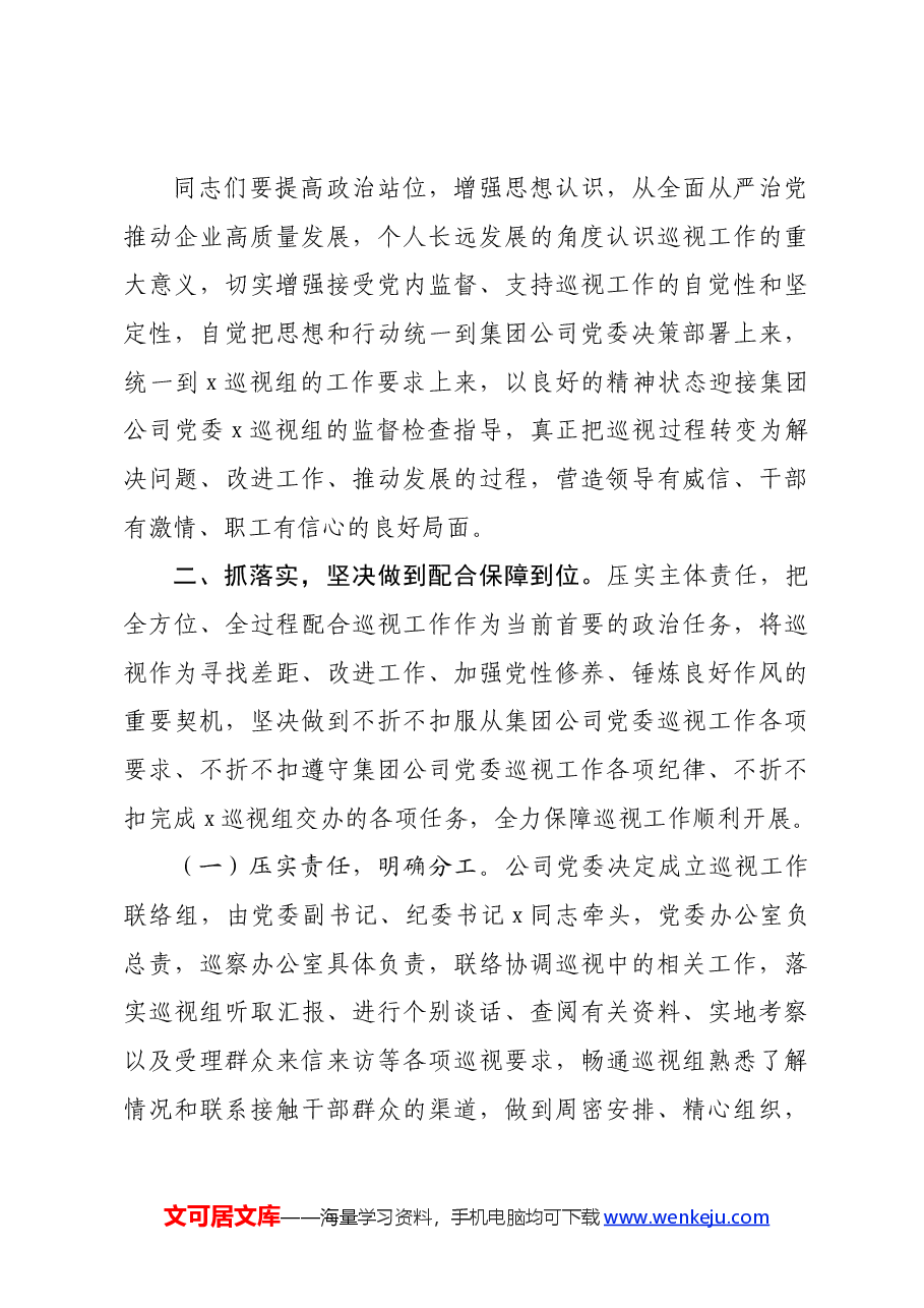 国企党委巡视公司党委巡视迎检会上的讲话.docx,第3页预览